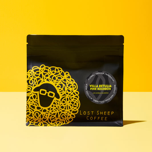 Lost Sheep Coffee's: Pink Bourbon- Black Edition Single Origin in black packaging