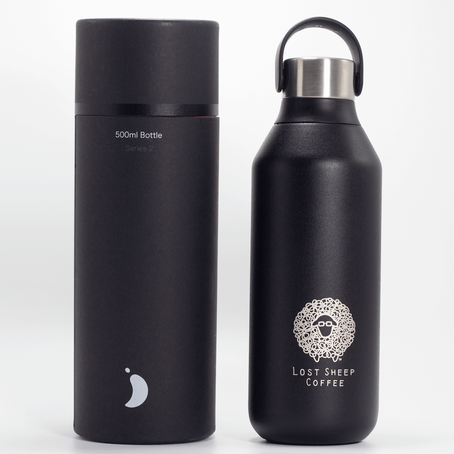 Lost Sheep Coffee x Chilly's Reusable Water Bottle and packaging